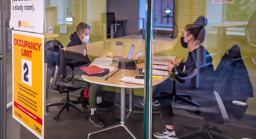 Students studying together in a study room
